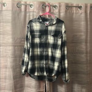Old Navy Black and Cream Plaid Shirt